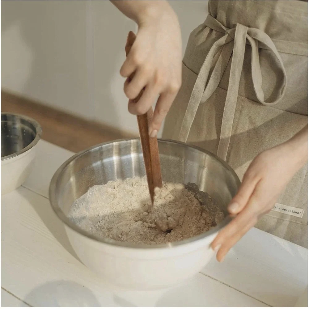 C0016-11 Inch Wooden Dough Stick Spatula Bread Mixing Tool Natural Wood Stirrer
